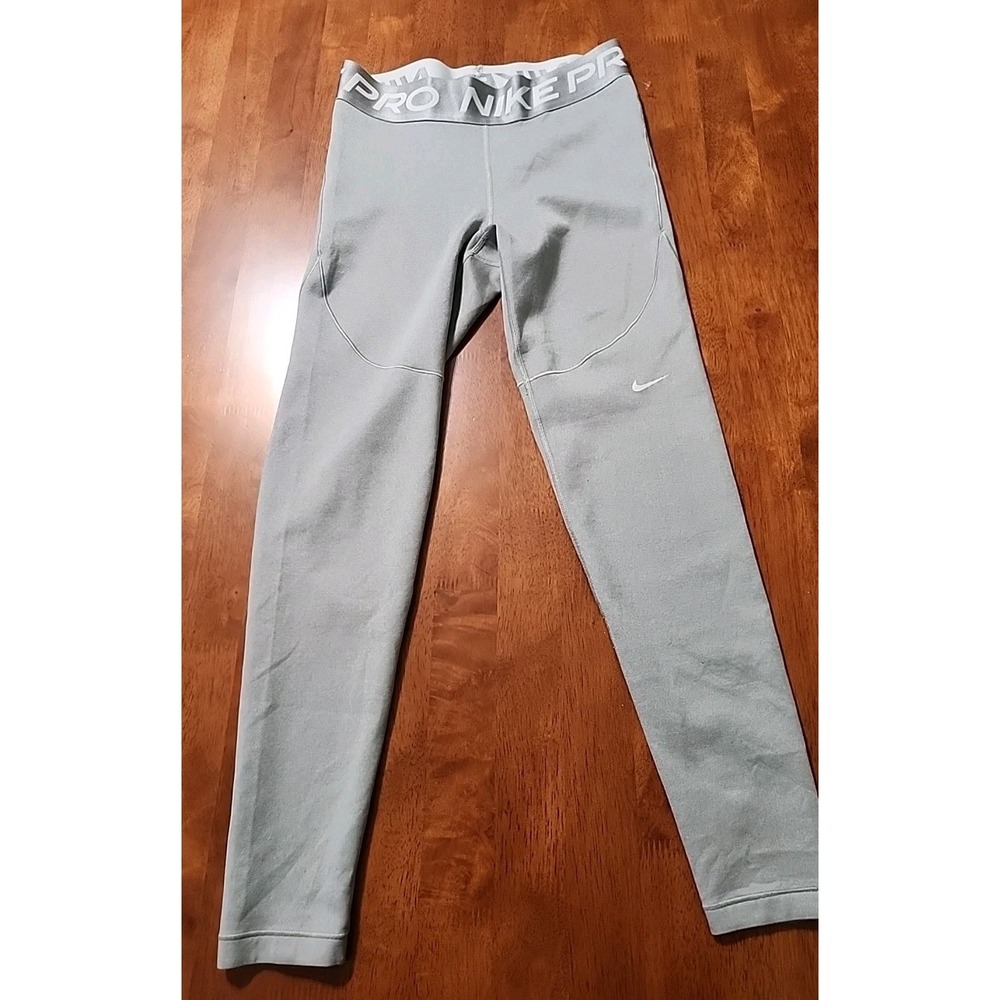 Nike Pro Dri-FIT Womens Grey Metallic Waistband Leggings CU4595-073 Size M‎